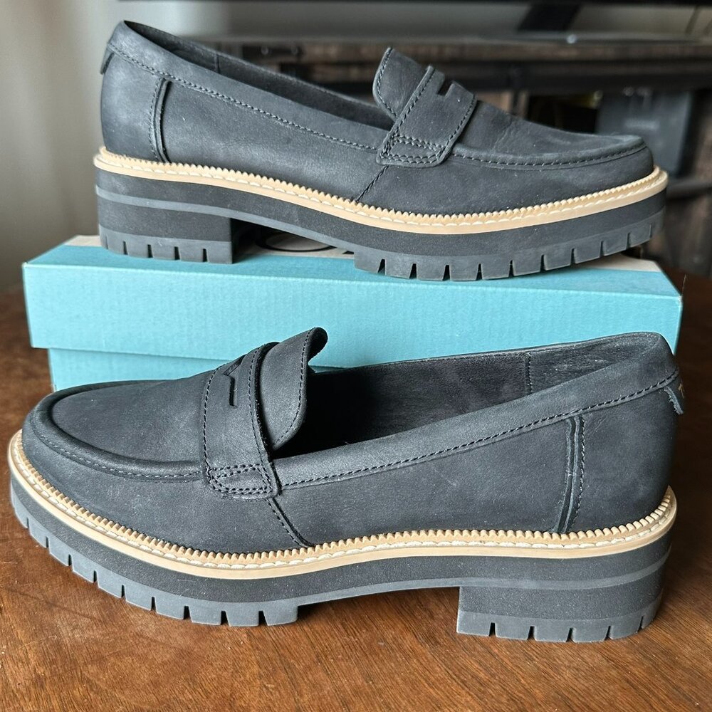 TOMS Women's Black Leather Cara Loafer | US Size 7.5 | Like New